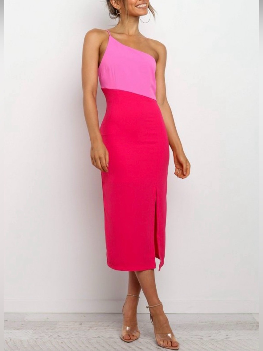 Nwt Petal & Pup Xiomar Two-Tone Pink One-Shoulder Midi Dress Size 4